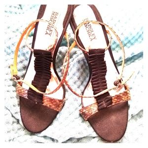 Badgley Mischka Ruffle T strap heels